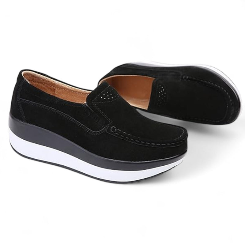 Mocassin Plateforme En Daim Noir Pour Femme