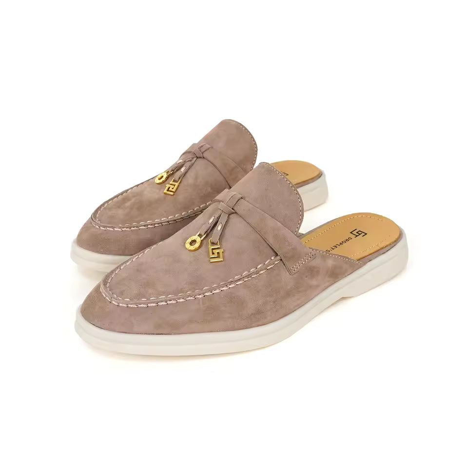 Mocassin Ouvert Marron Clair à Glands Femme