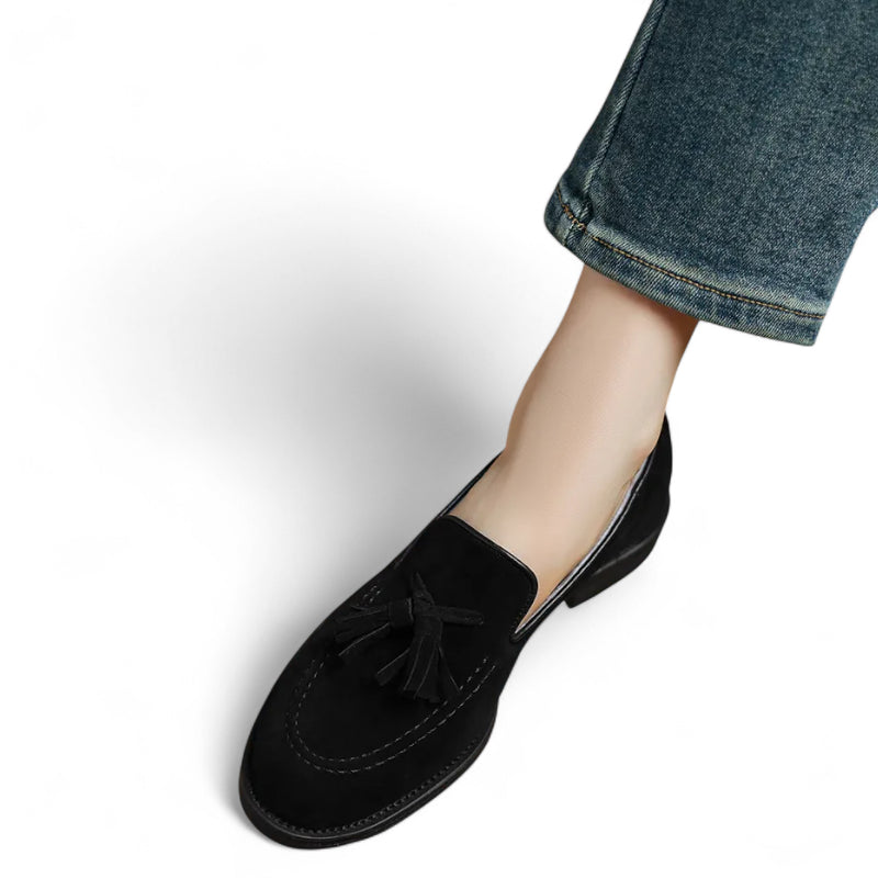 Mocassin à Gland Pour Femme Noir En Daim