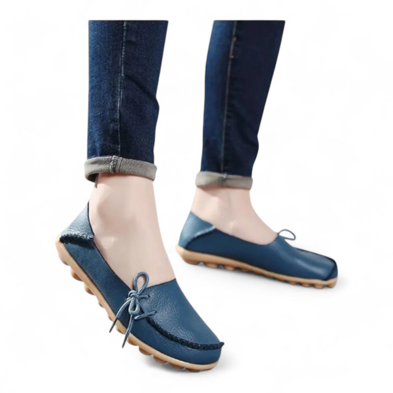 Mocassin En Cuir Bleu à Lacet Pour Femme