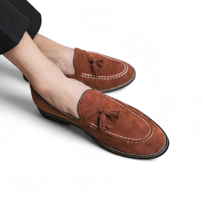 Mocassin En Daim Marron Semelle Noire Homme