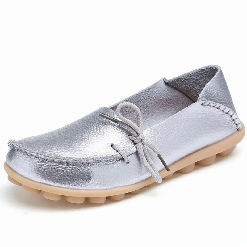 Mocassin Femme Argent Cuir