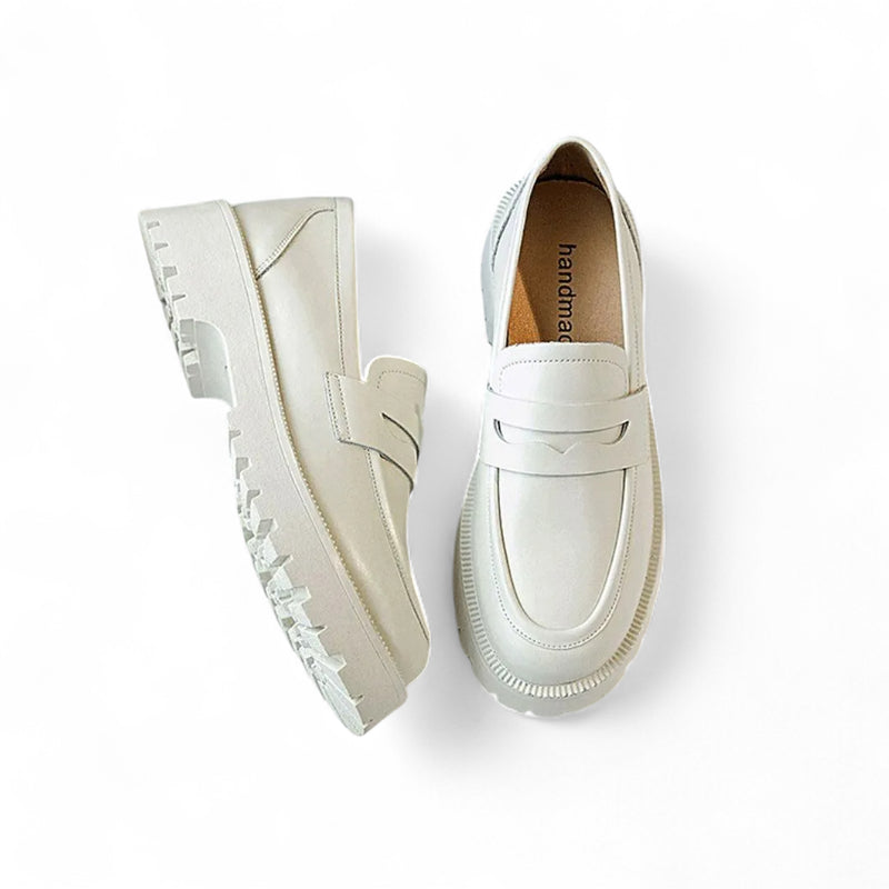 Mocassin Plateforme En Cuir Blanc Pour Femme