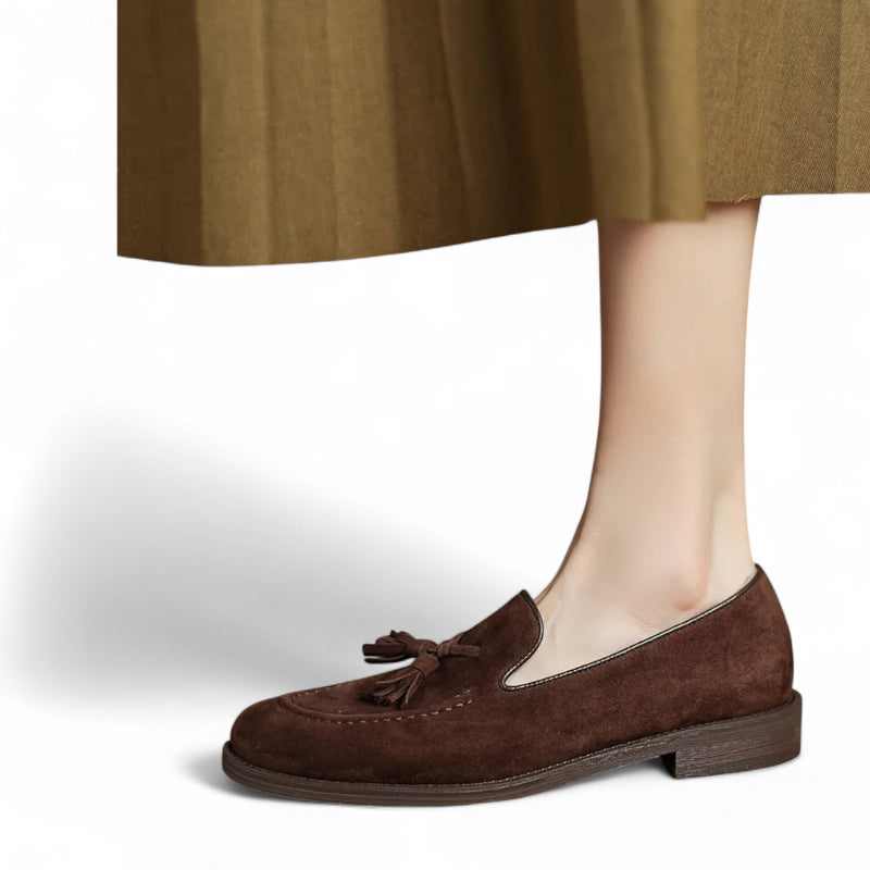 Mocassin En Daim Marron à Talon Pour Femme