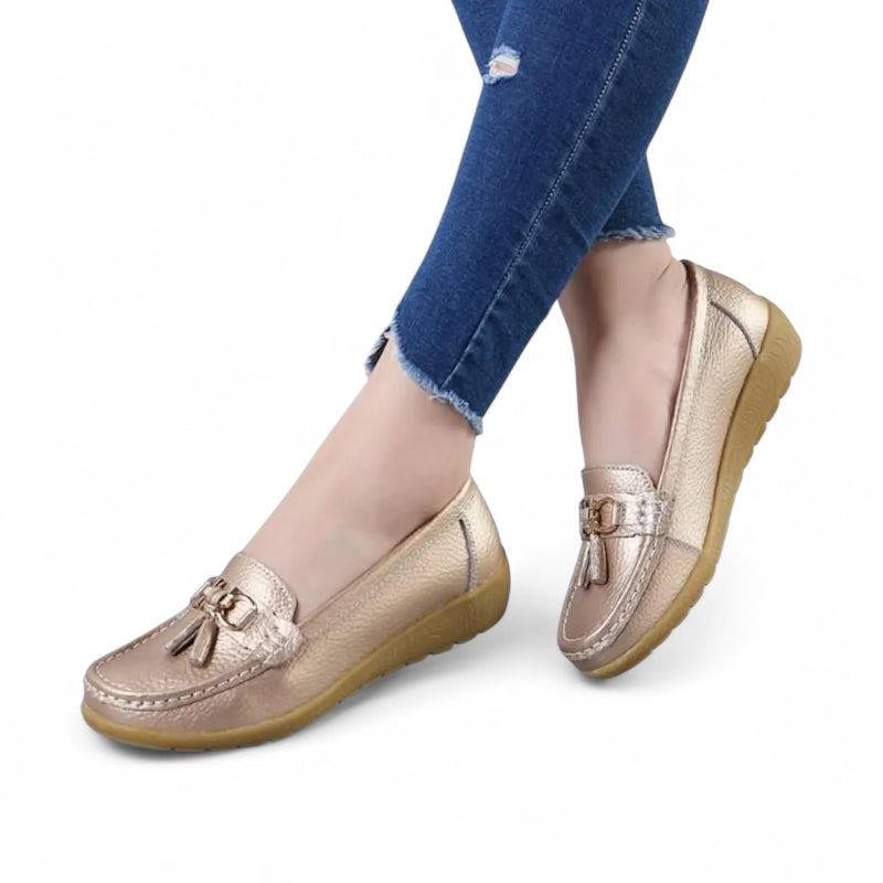 Mocassin Compensé Femme Doré