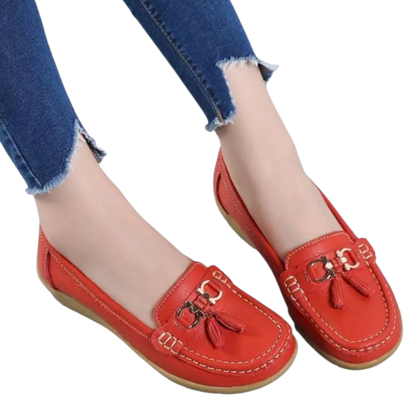 Mocassin En Cuir Rouge Compensé Femme