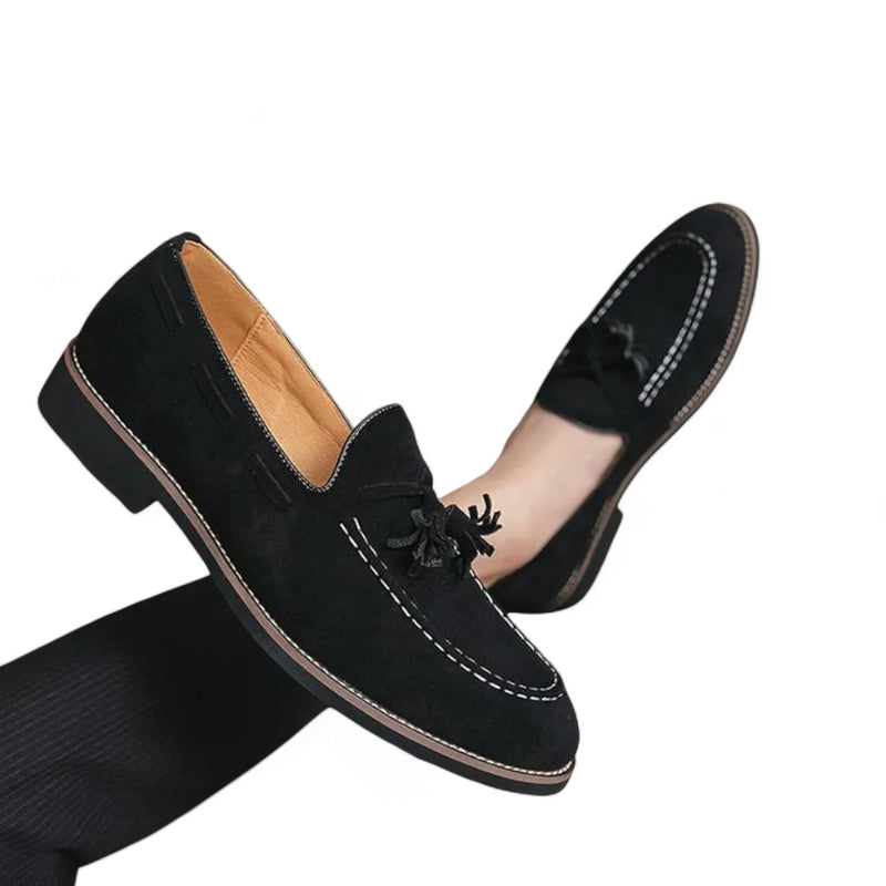 Mocassin Daim Noir Pour Homme Talon Premium