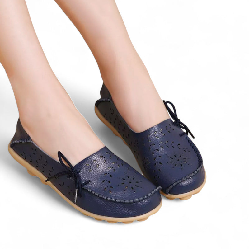 Mocassin Femme Cuir Respirant Motif Bleu Marine