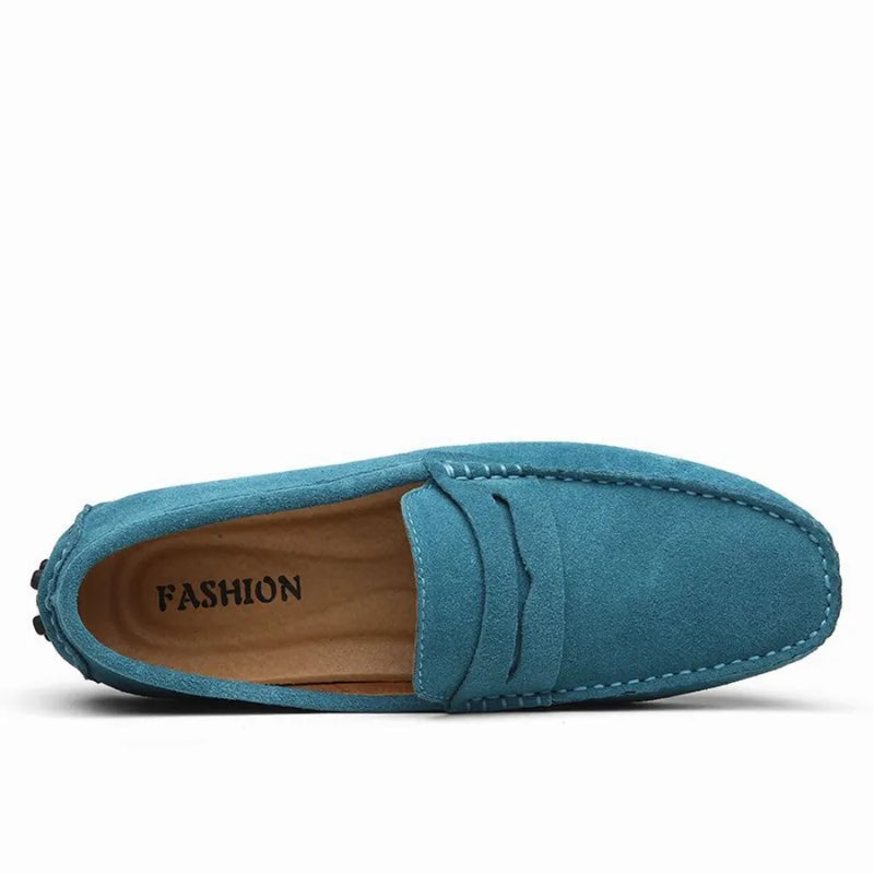 Mocassin En Daim Bleu Pour Homme