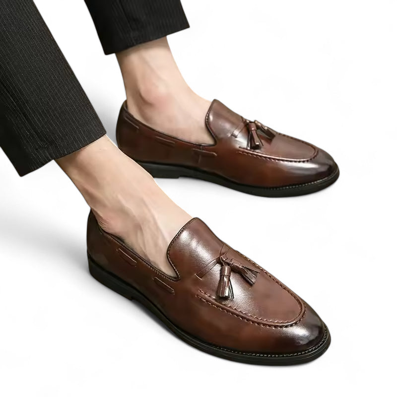 Mocassin Cuir Marron Vernis à Gland Homme