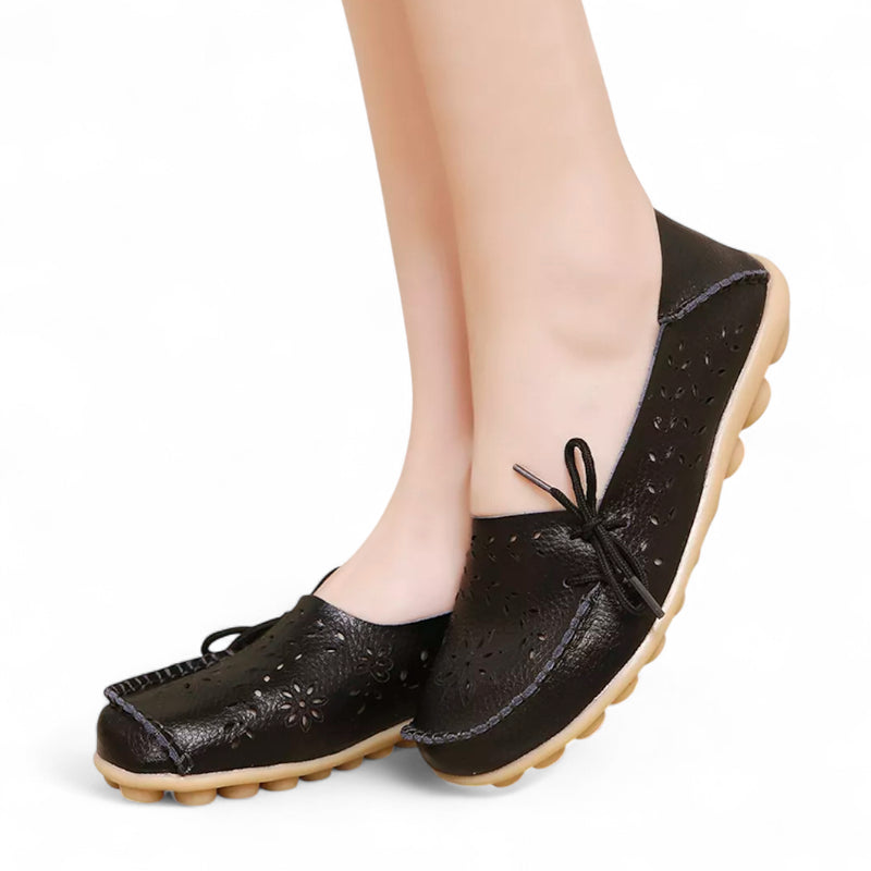 Mocassin Femme Cuir Respirant Motif Noir