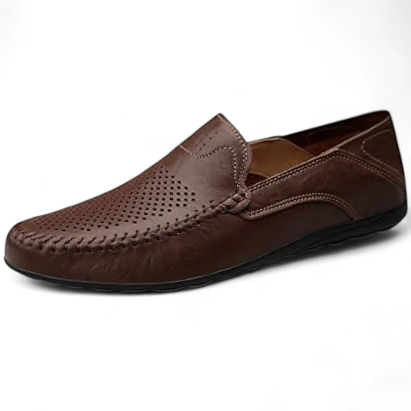 Mocassin En Cuir Marron Foncé Vernis Pour Homme