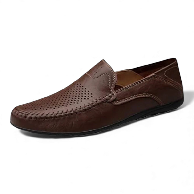 Mocassin En Cuir Marron Foncé Vernis Pour Homme