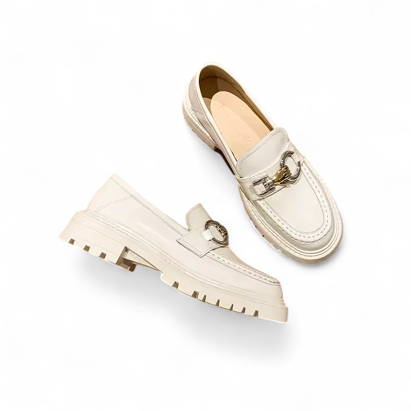 Mocassin Compensé En Cuir Blanc Et Chainette Pour Femme