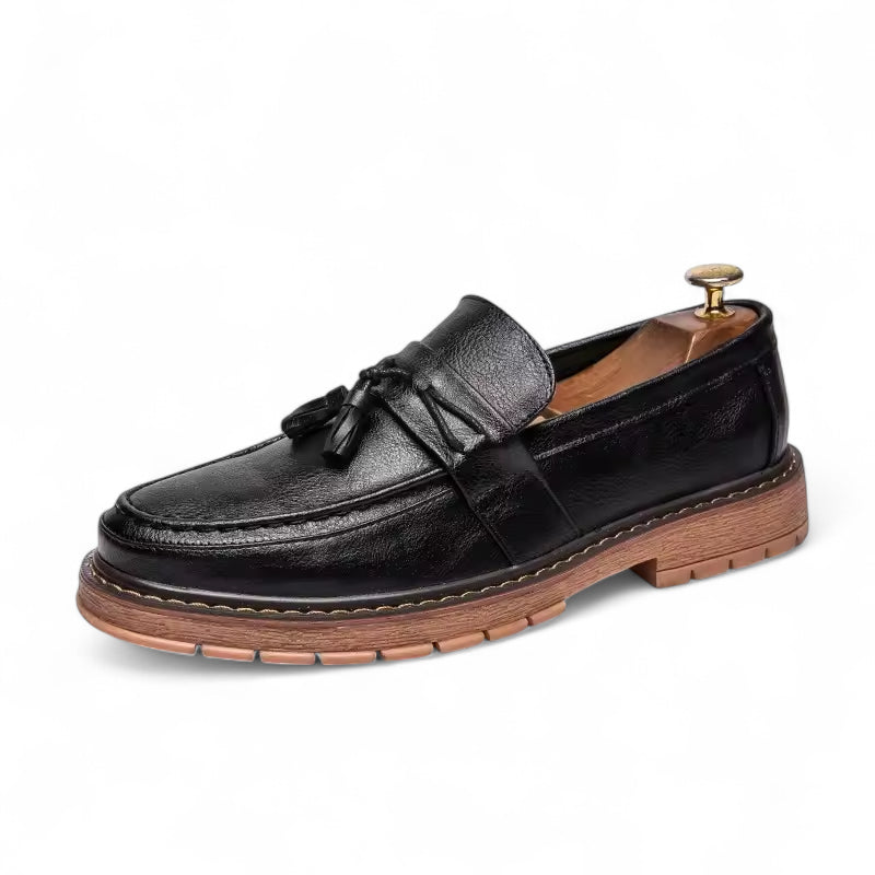 Mocassin Noir à Gland Semelle Marron Homme
