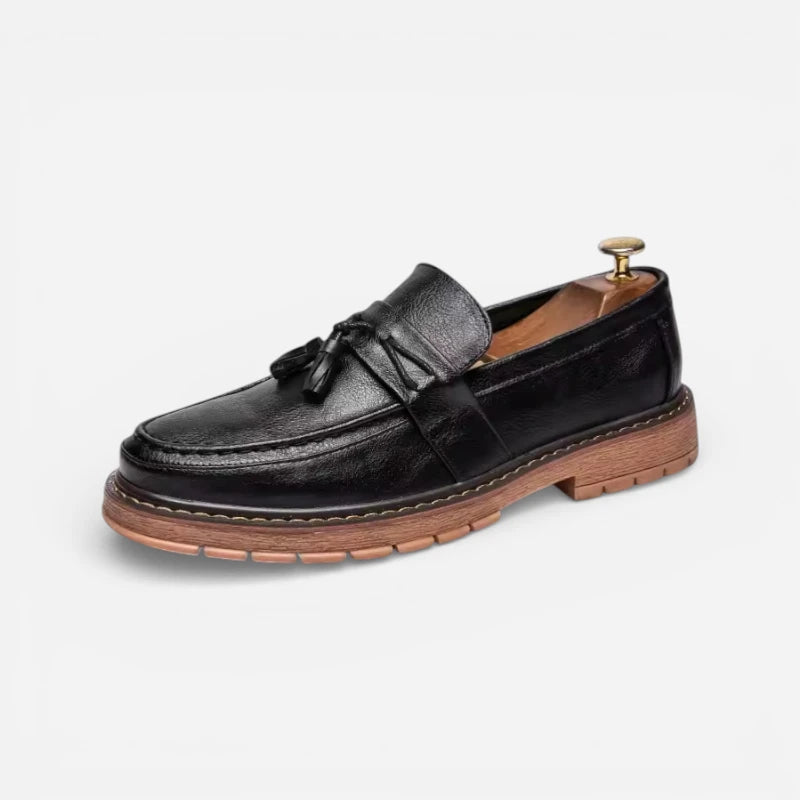 Mocassin Noir à Gland Semelle Marron Homme