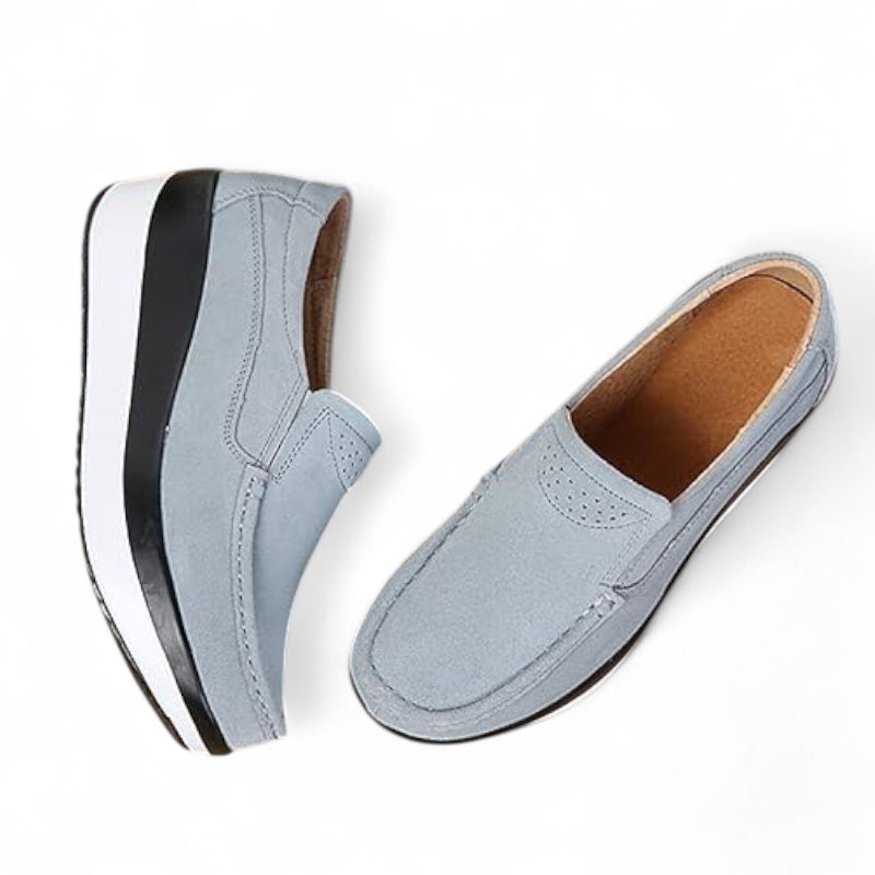 Mocassin En Daim Bleu Clair Plateforme Femme