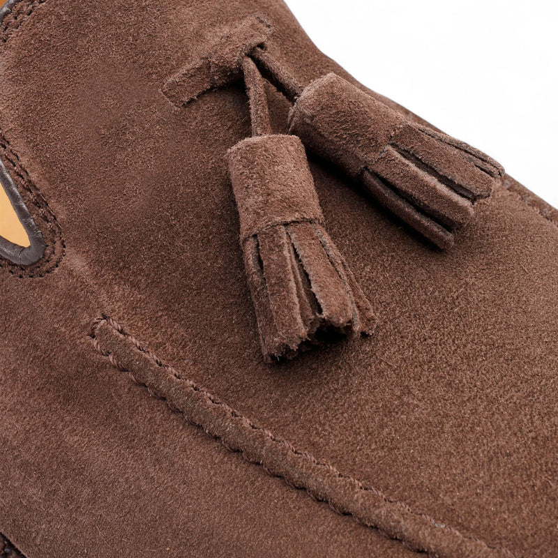 Mocassin En Daim Marron à Talon Pour Femme