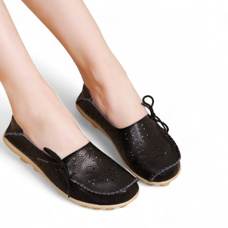 Mocassin Femme Cuir Respirant Motif Noir