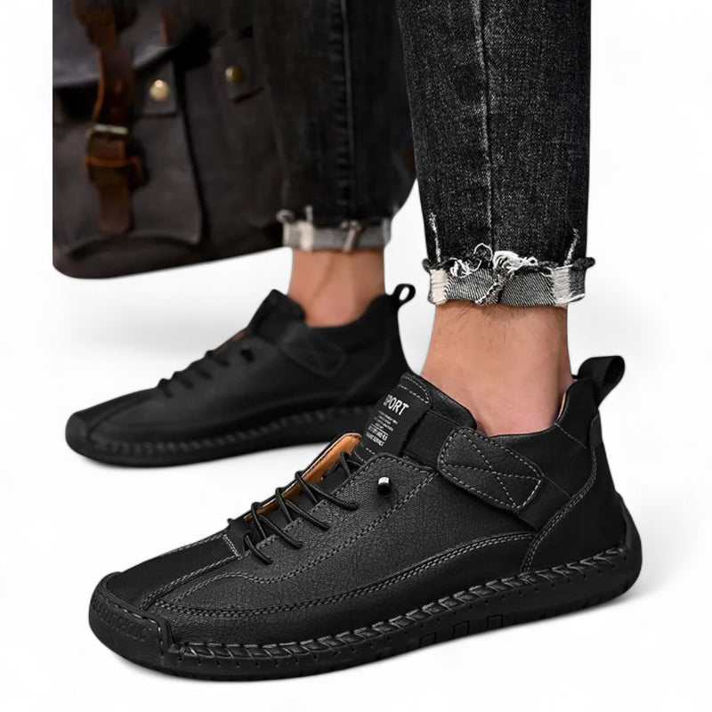 Mocassin En Cuir Noir Pour Homme à Lacets Avec Coutures