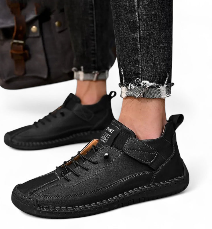 Mocassin En Cuir Noir Pour Homme à Lacets Avec Coutures