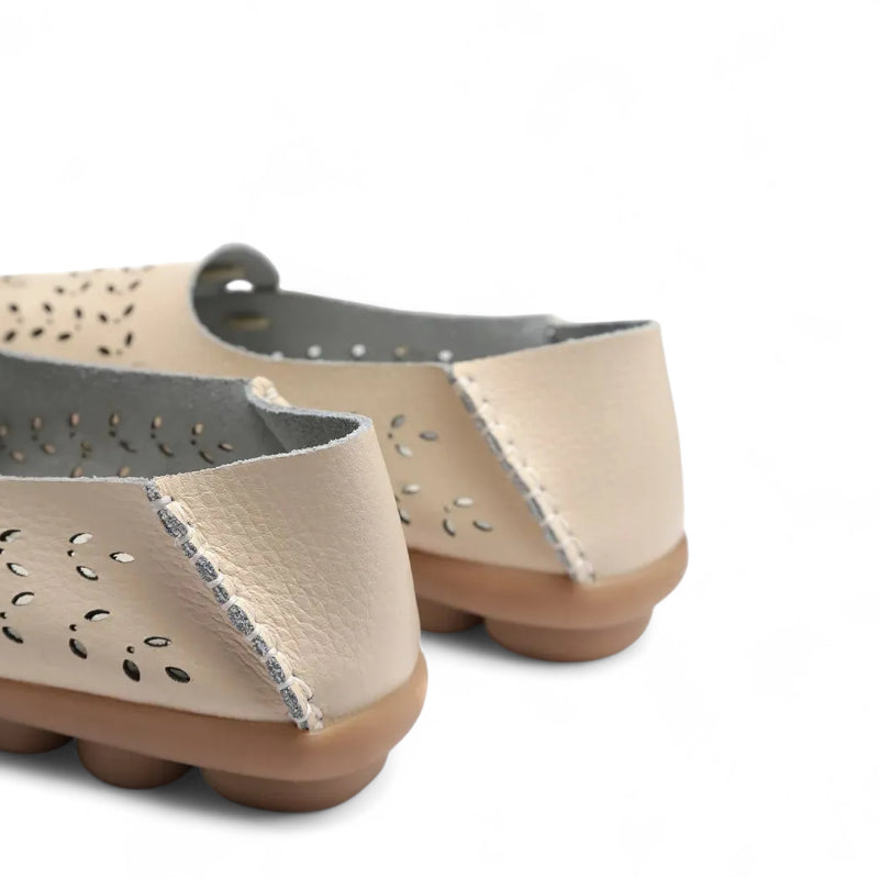 Mocassin Femme Cuir Respirant Motif Beige