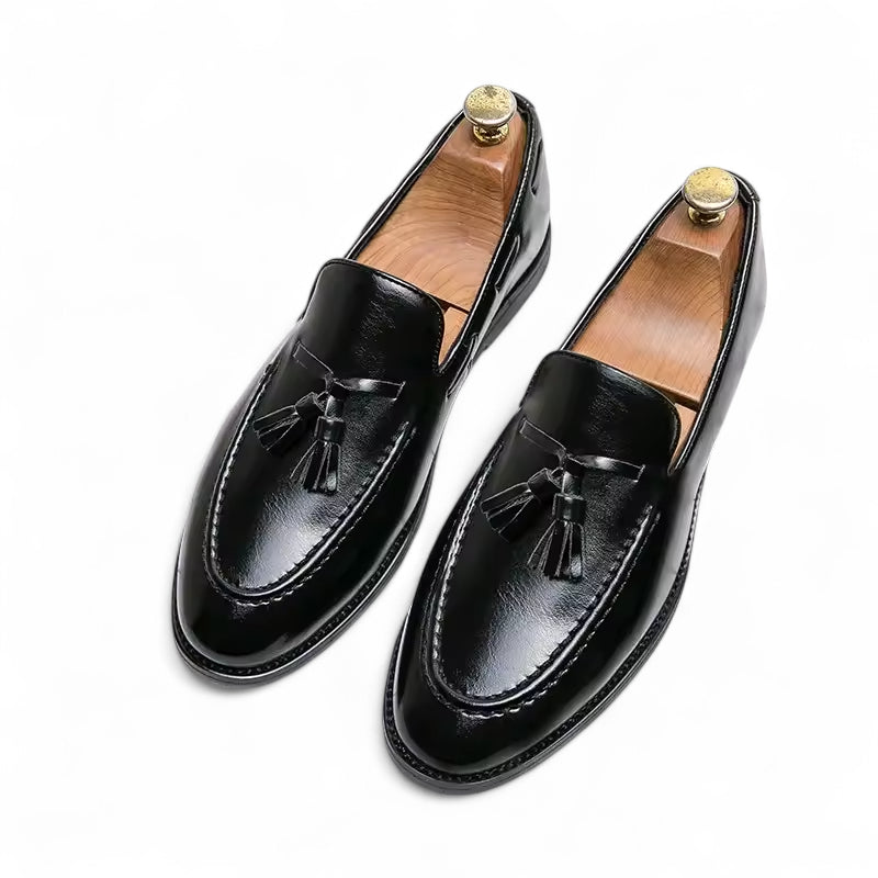 Mocassin Cuir Noir Vernis à Gland Pour Homme