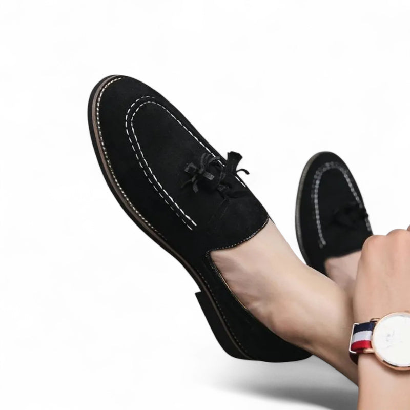 Mocassin Daim Noir Pour Homme Talon Premium