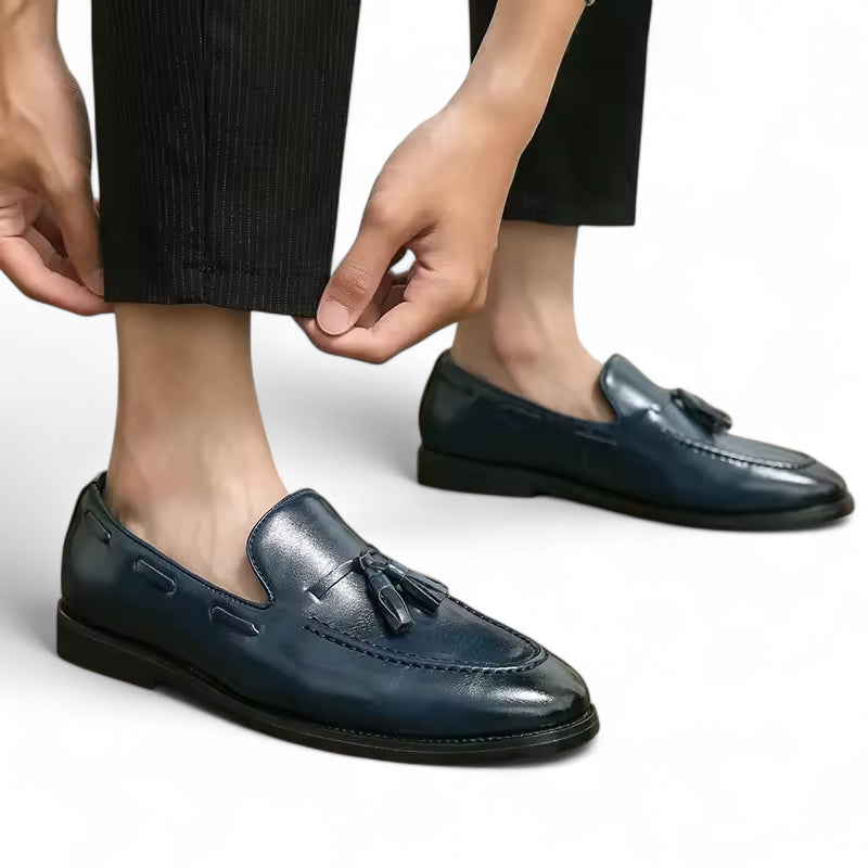 Mocassin En Cuir Marine à Gland Homme