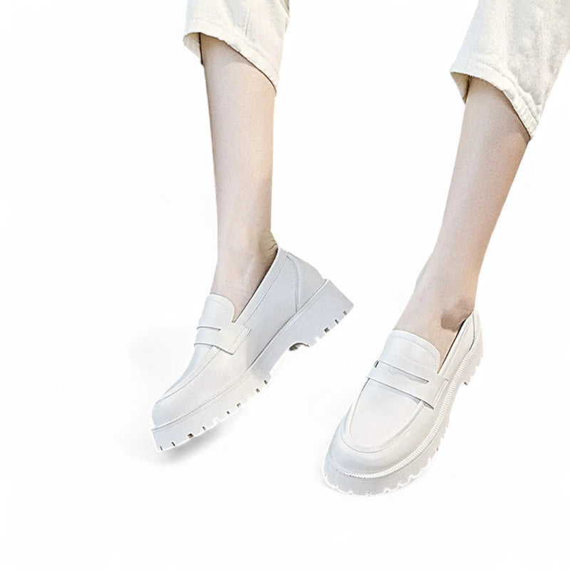 Mocassin Plateforme En Cuir Blanc Pour Femme