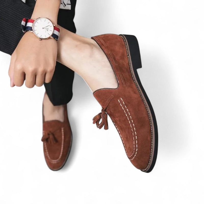 Mocassin En Daim Marron Semelle Noire Homme