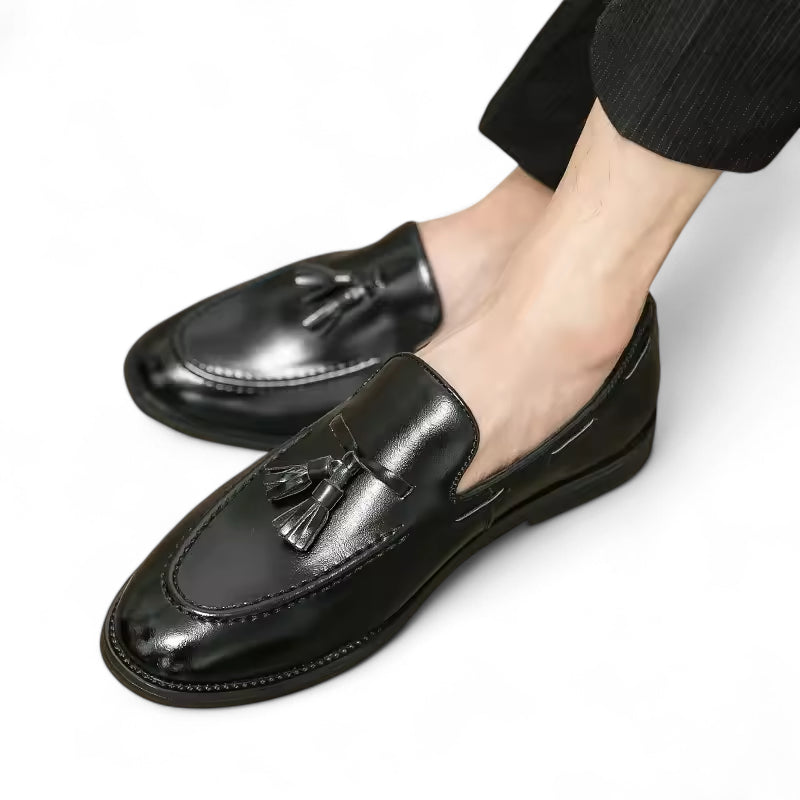 Mocassin Cuir Noir Vernis à Gland Pour Homme