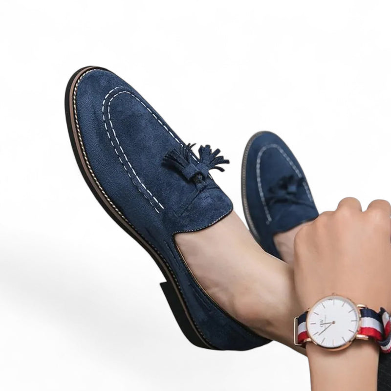 Mocassin Daim Marine à Glands Homme