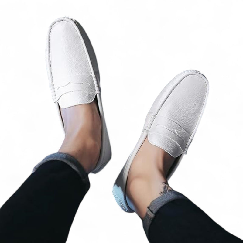 Mocassin Pour Bateau En Cuir Vernis Blanc Homme