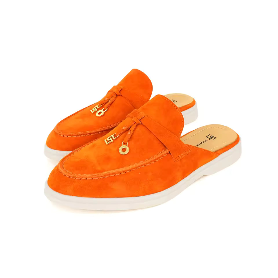 Mocassin Ouvert Orange à Gland Femme