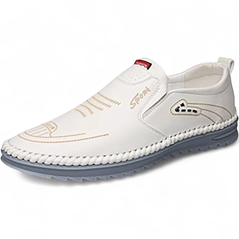 Mocassin Blanc En Cuir Pour Homme Semelle Bleue