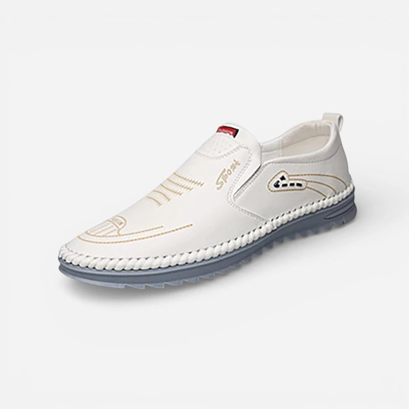 Mocassin Blanc En Cuir Pour Homme Semelle Bleue