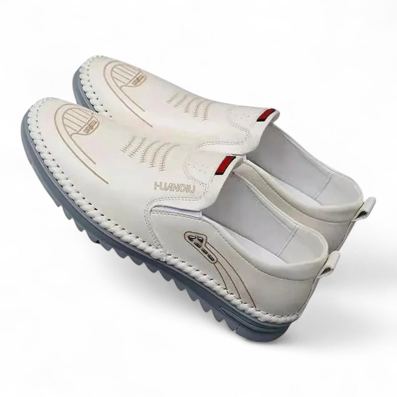 Mocassin Blanc En Cuir Pour Homme Semelle Bleue