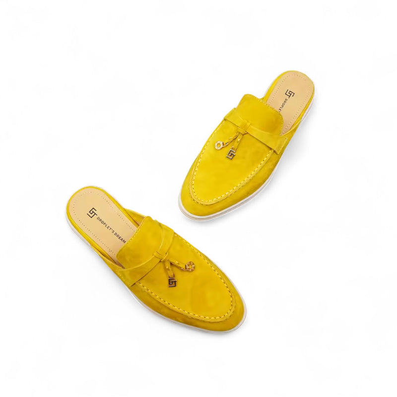 Mocassin Ouvert Daim Jaune Flashi Femme