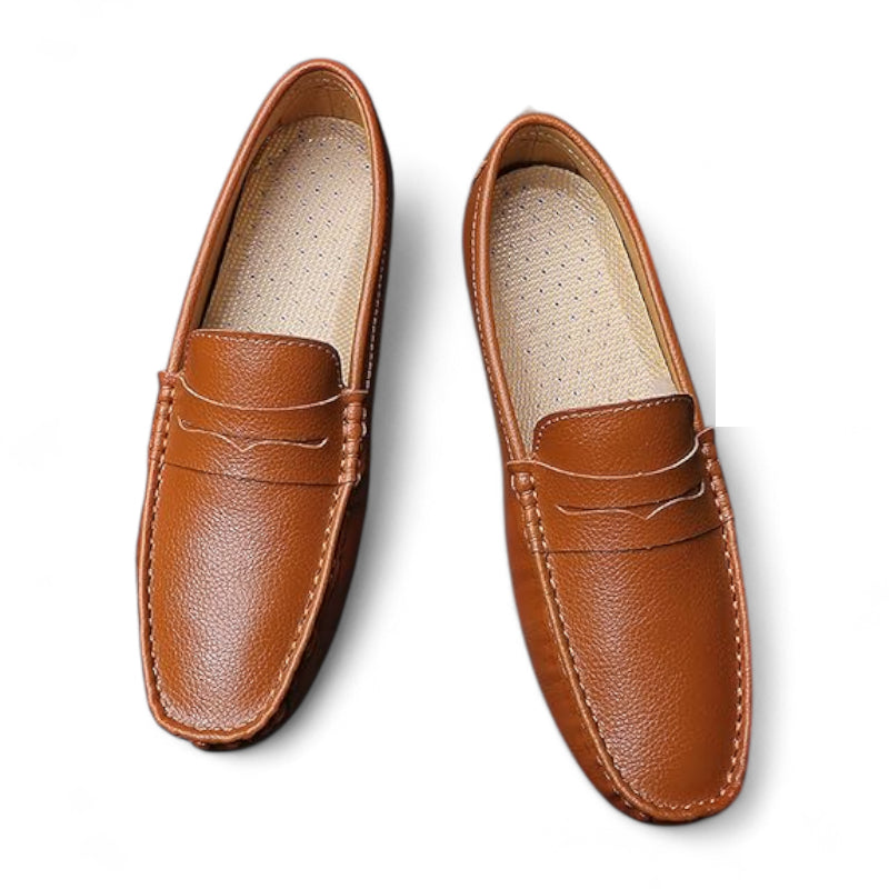 Mocassin En Cuir Vernis Camel Homme