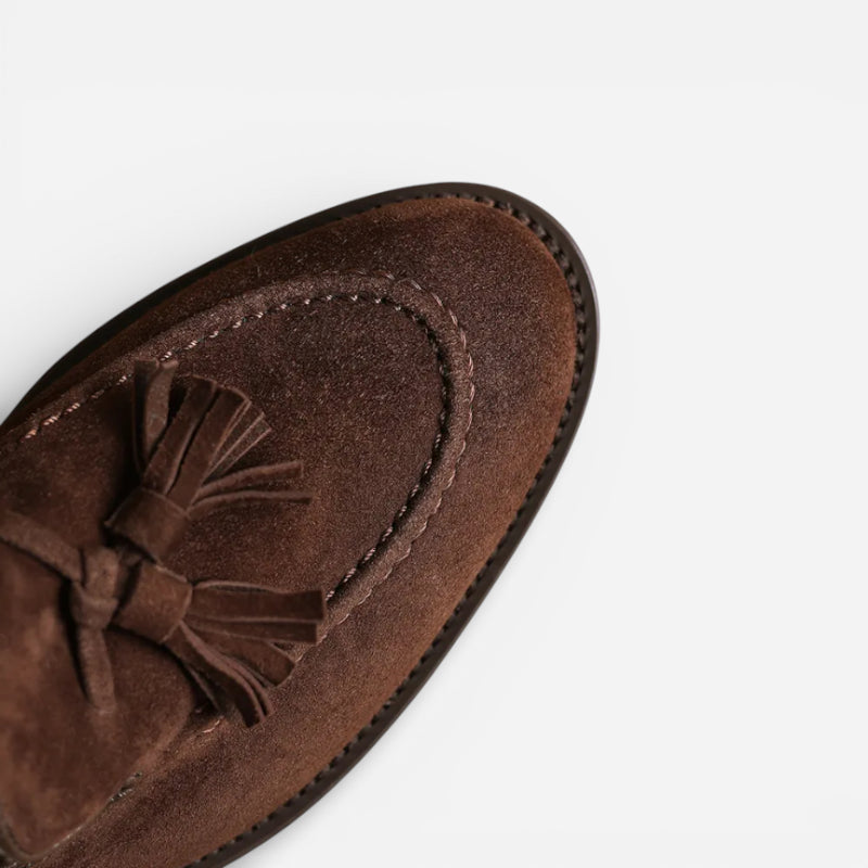 Mocassin En Daim Marron à Talon Pour Femme