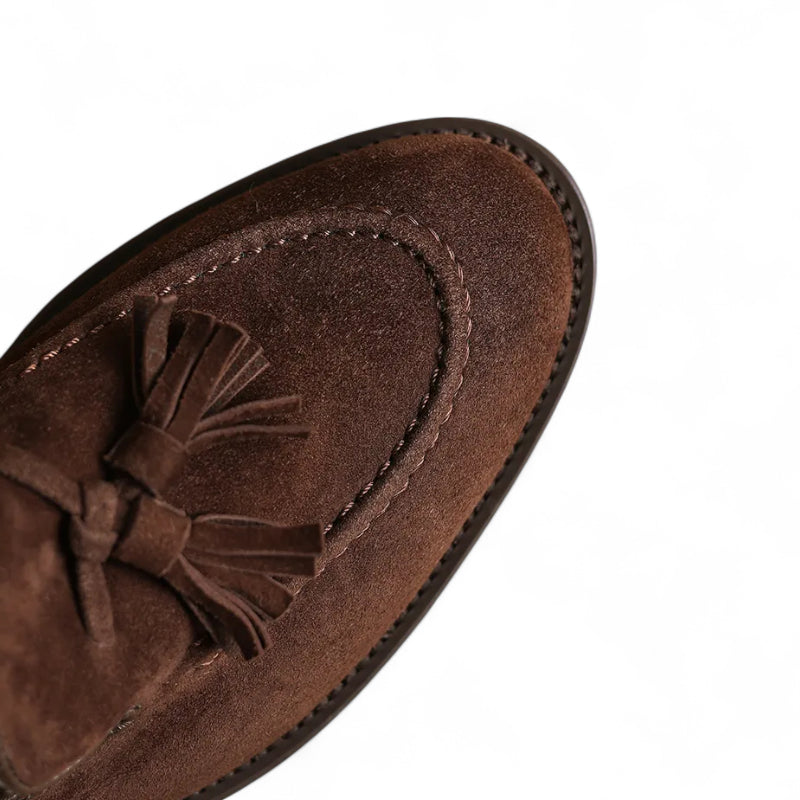 Mocassin En Daim Marron à Talon Pour Femme