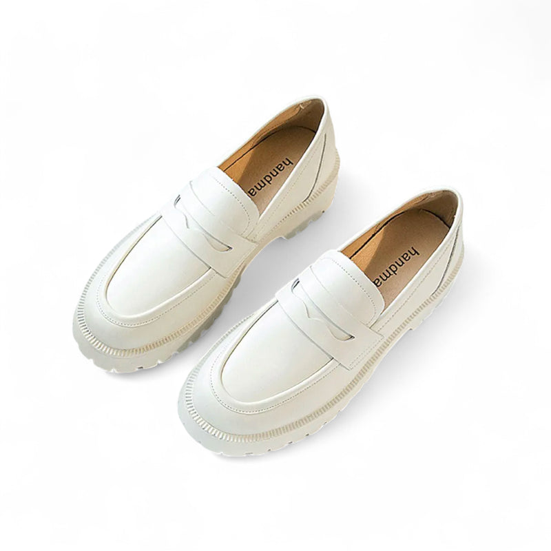 Mocassin Plateforme En Cuir Blanc Pour Femme