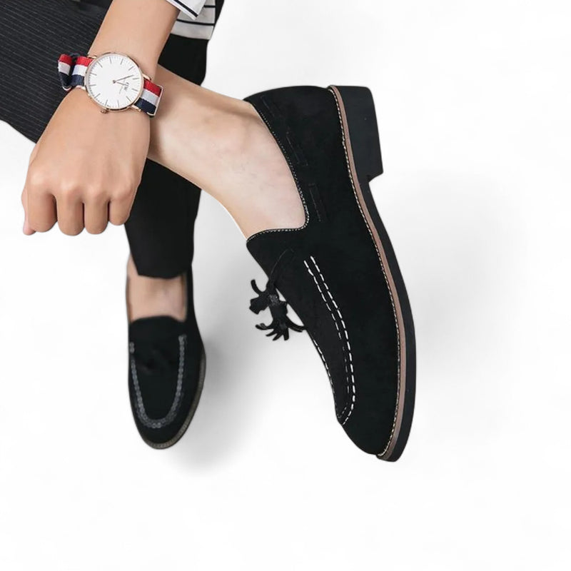 Mocassin Daim Noir Pour Homme Talon Premium