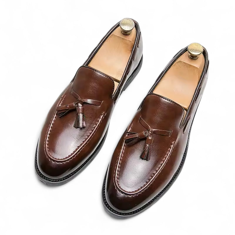 Mocassin Cuir Marron Vernis à Gland Homme