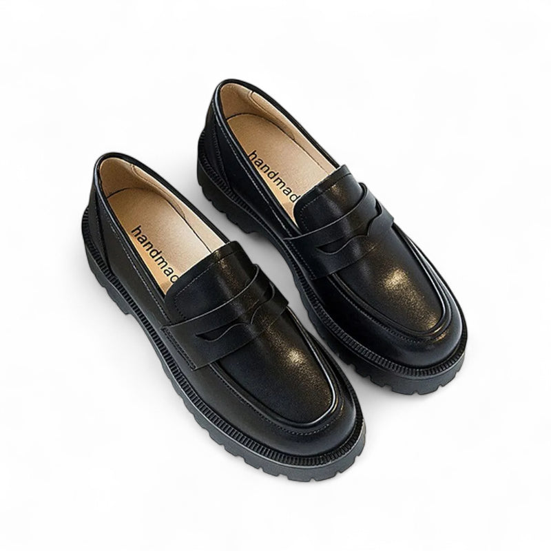 Mocassin Plateforme En Cuir Noir Pour Femme