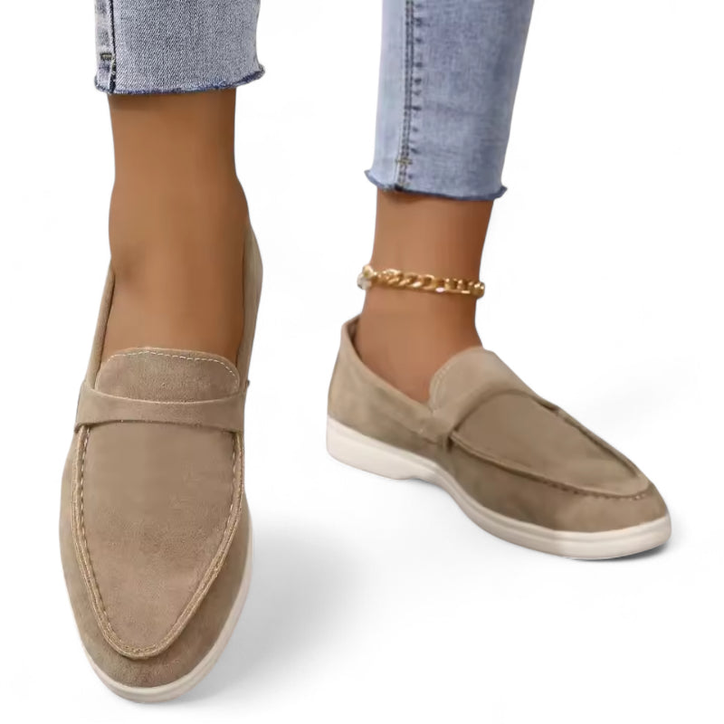 Mocassin En Daim Kaki Pour Femme