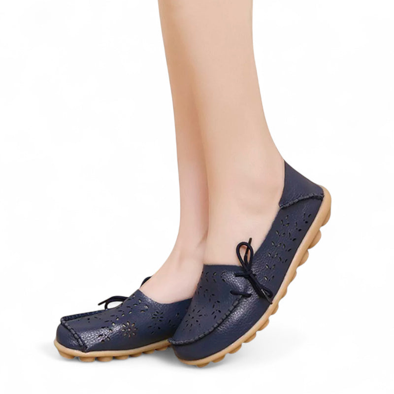 Mocassin Femme Cuir Respirant Motif Bleu Marine