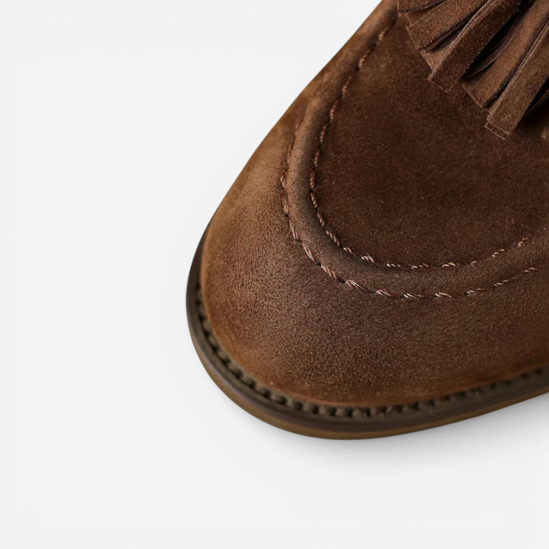 Mocassin En Daim Marron à Talon Pour Femme