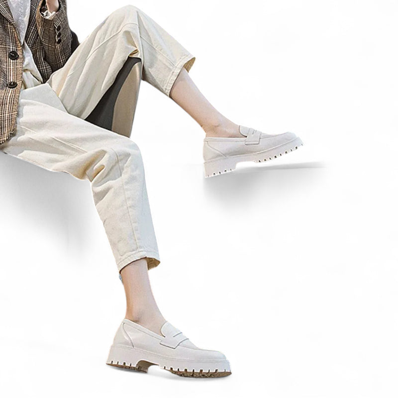 Mocassin Plateforme En Cuir Blanc Pour Femme